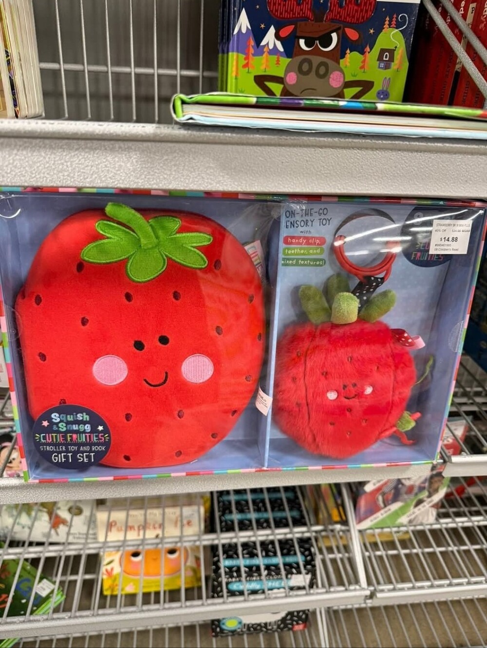 Cutie Fruities Gift Set Soft Strawberry Stroller Toy And Tactile Board Book